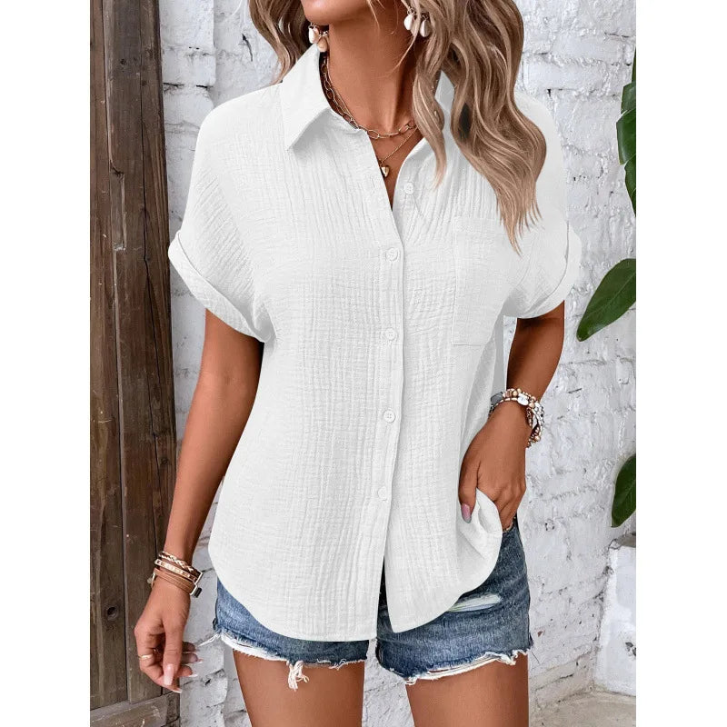 Kessoro Women's Short-Sleeve Cotton Collared Blouse — view 9