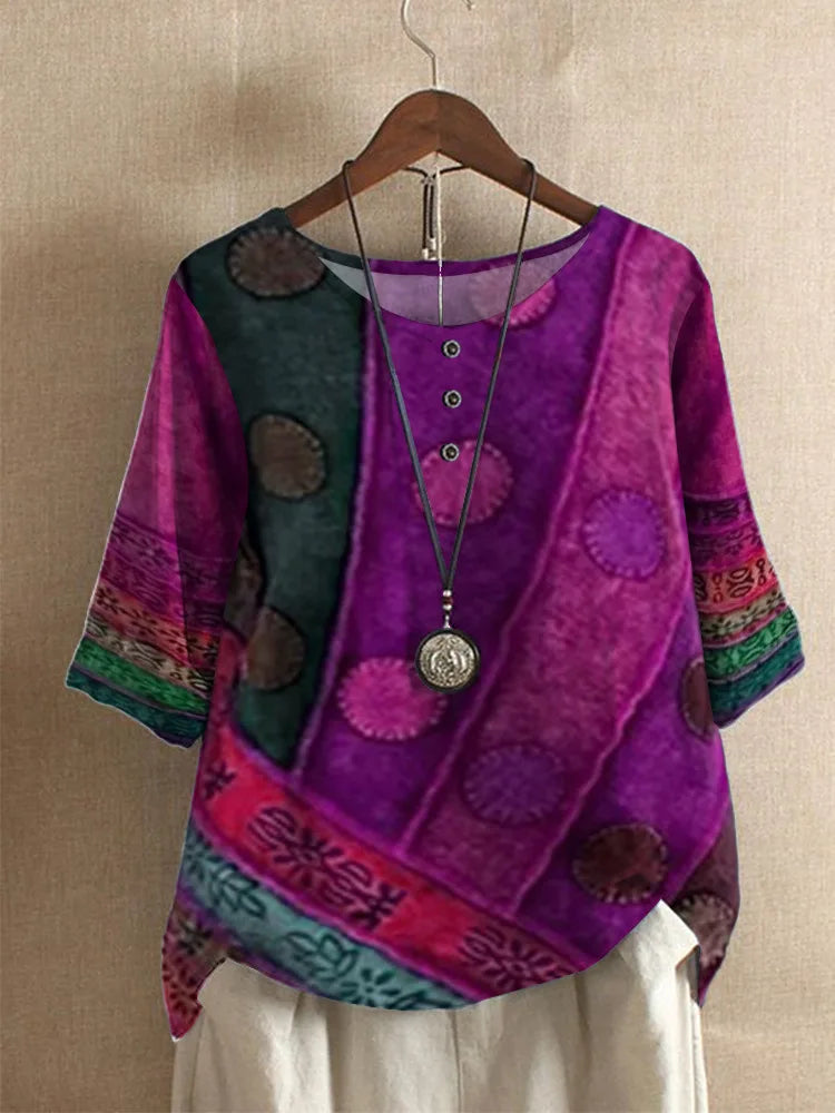 Kessoro Women's Digital Print Relaxed-Fit Summer Blouse — view 6