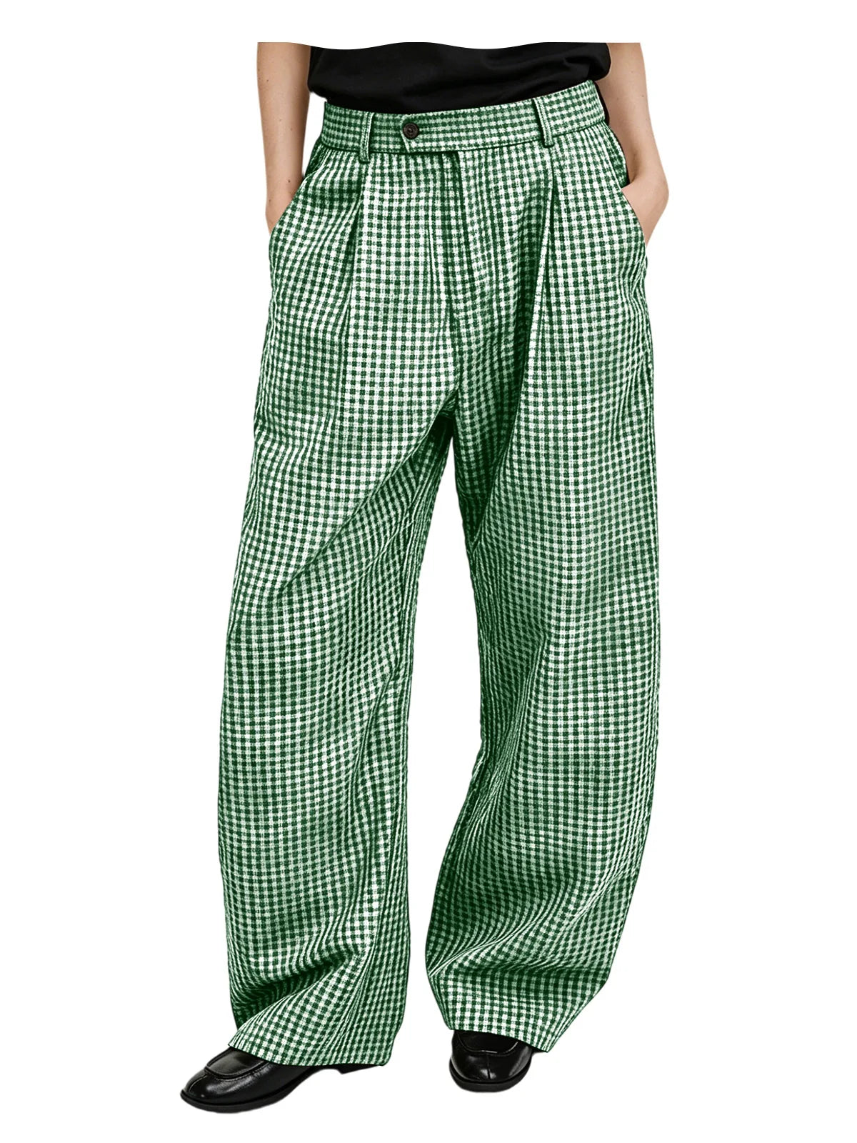 Kessoro Men's Wide-Leg Cotton Linen Plaid Trousers — view 11