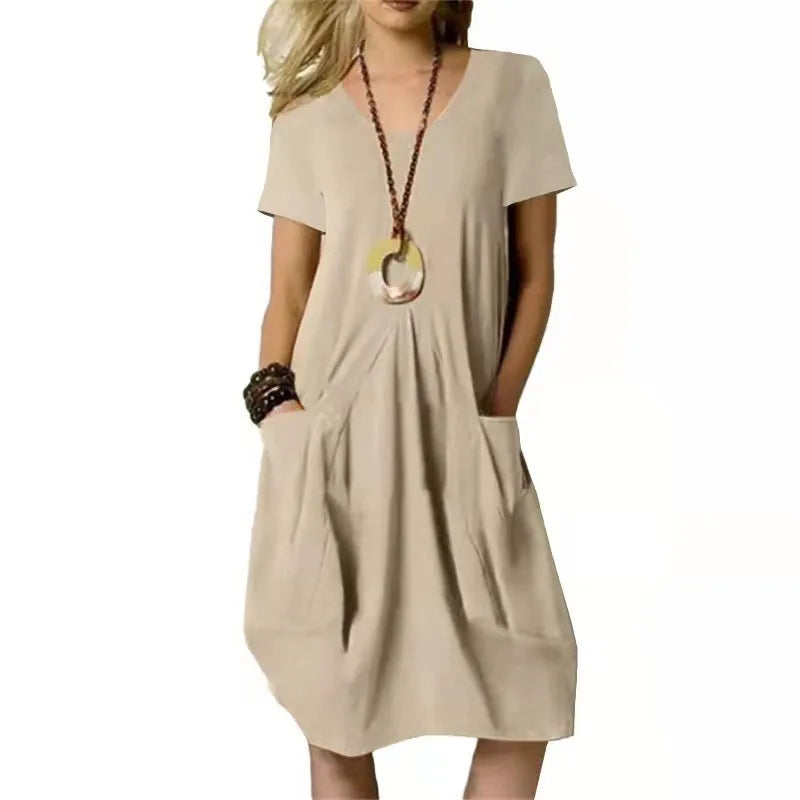 Kessoro Women's Solid Short-Sleeve Cotton Dress — view 5