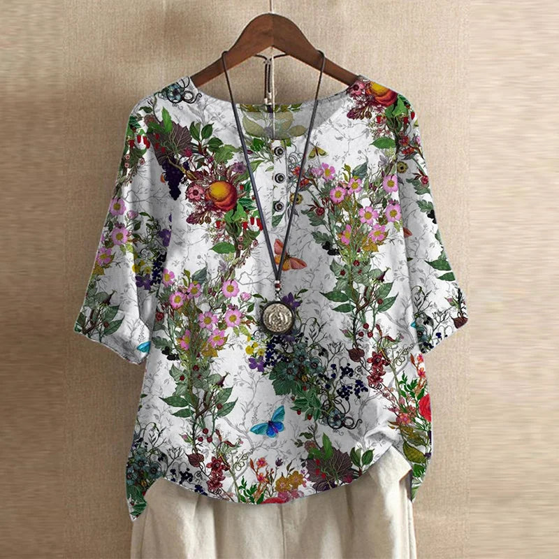 Kessoro women's retro floral print relaxed blouse in eleven colourways