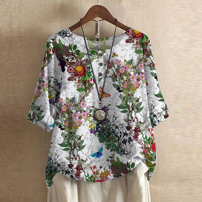 Kessoro women's retro floral print relaxed blouse in eleven colourways
