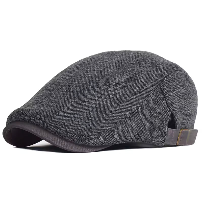 Kessoro unisex wool herringbone flat cap in charcoal, slate gray, taupe and ash gray