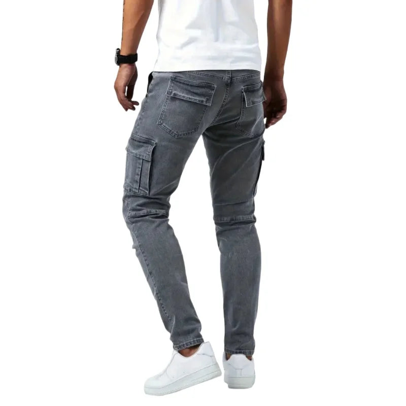 Kessoro Men's Relaxed Straight Grey Wash Denim Jeans — view 4