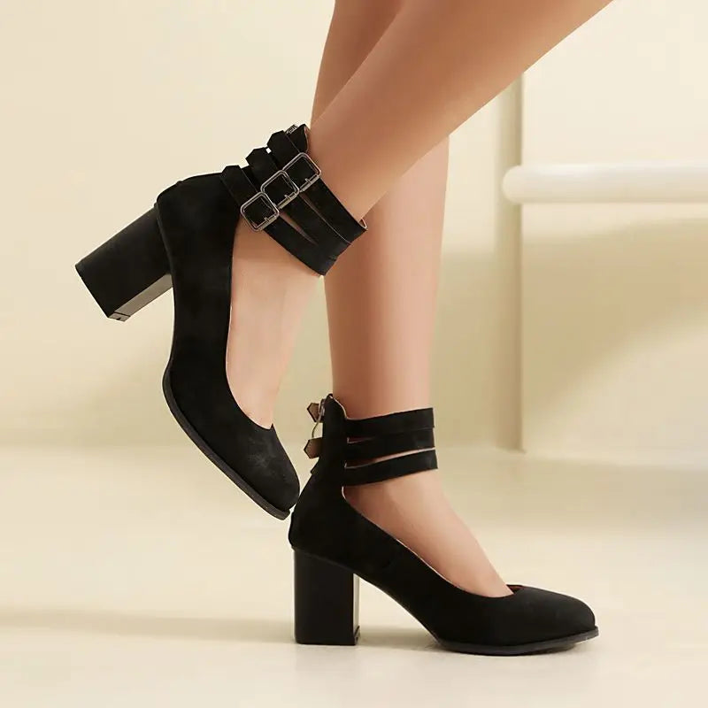 Kessoro Women's Round-Toe Block Heel Pumps — view 5
