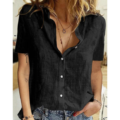 Kessoro Women's Oversized Short-Sleeve Linen Blouse — view 10