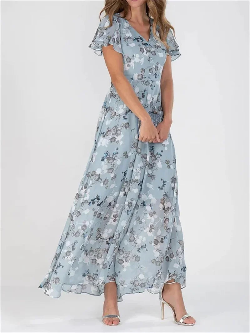 Kessoro Women's Ruffle Sleeve Floral Print High-Waist Dress — view 8