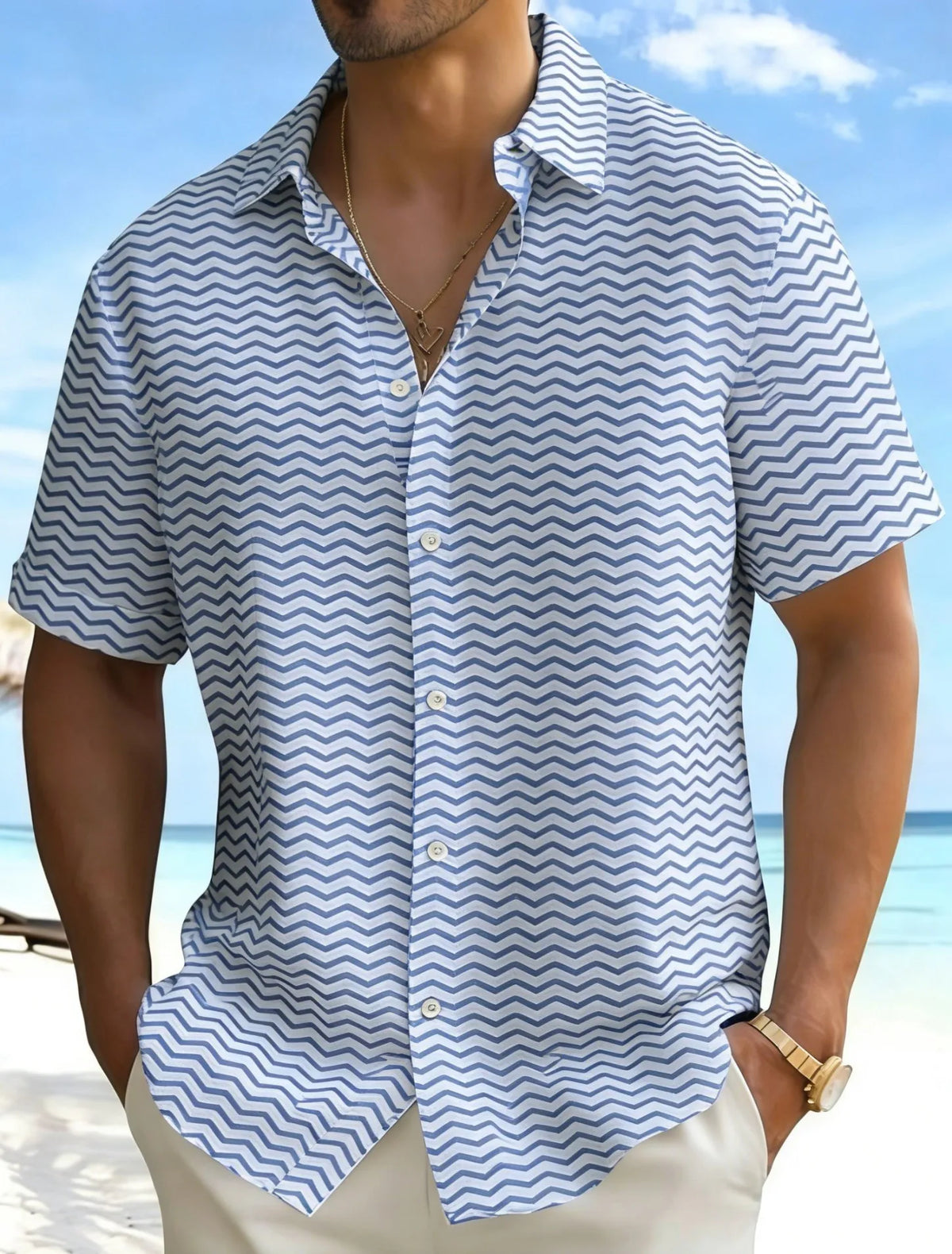 Kessoro Men's Short-Sleeve Button-Up Beach Shirt — view 2