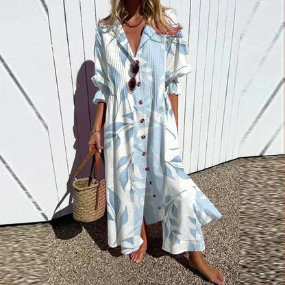 Women's flowing wide boho dress in multicolor, pink, red, light blue and white
