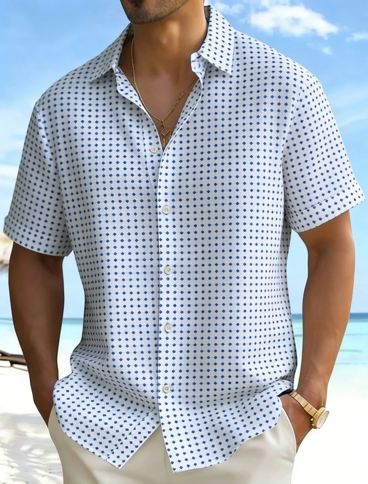 Kessoro Men's Short-Sleeve Button-Up Beach Shirt — view 6