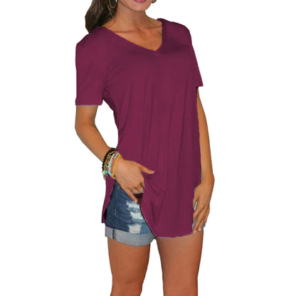 Women's solid short-sleeve blouse, back view