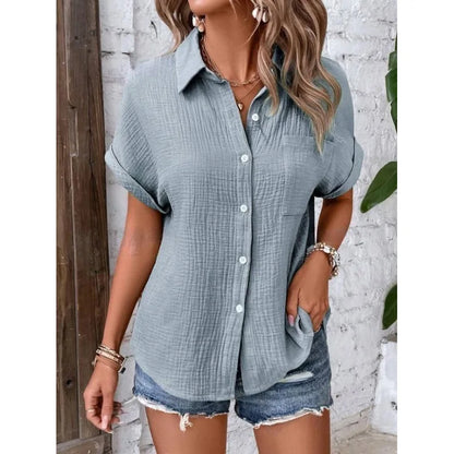 Kessoro Women's Short-Sleeve Cotton Collared Blouse — view 10