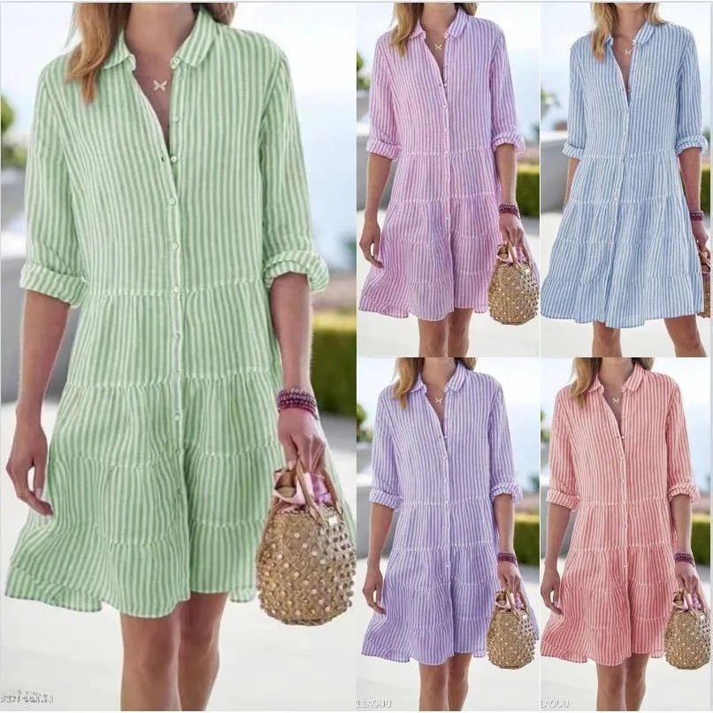 Kessoro Women's Casual Striped Polyester Shirt Dress — view 2