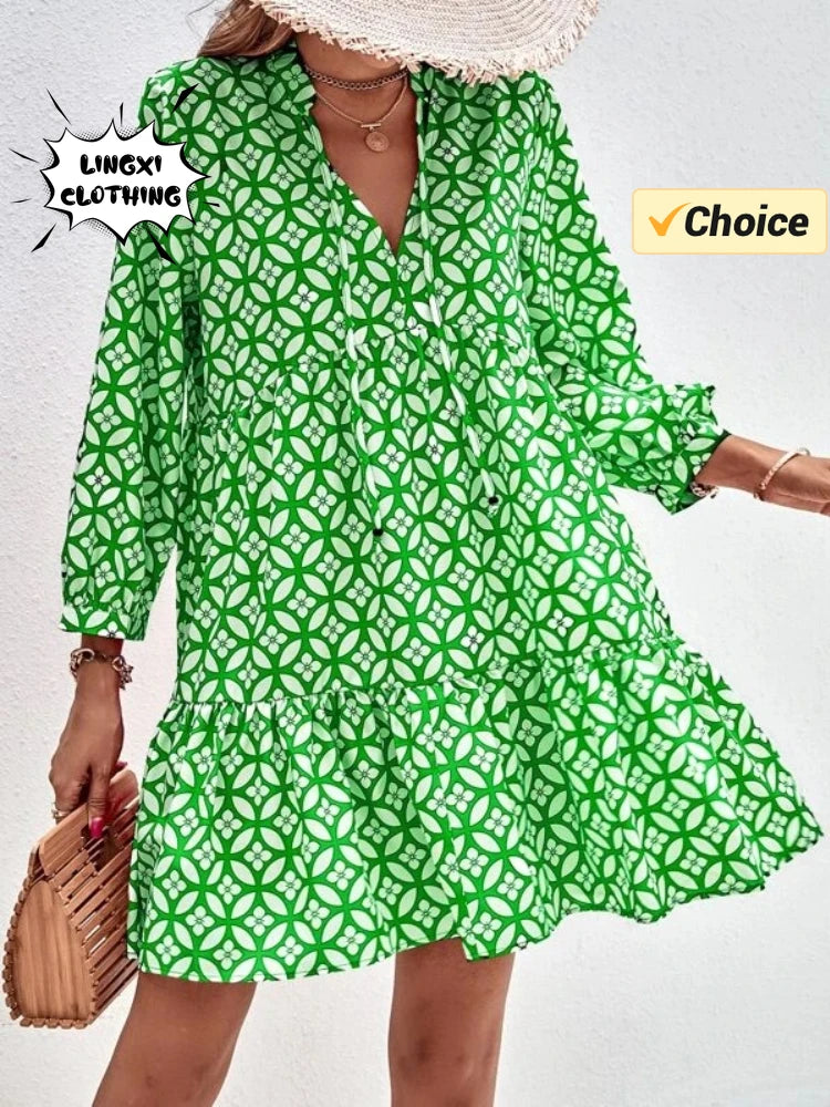 Kessoro Women's V-Neck Printed Knee-Length Summer Dress — view 4