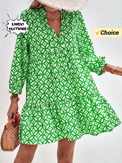Kessoro Women's V-Neck Printed Knee-Length Summer Dress — view 4