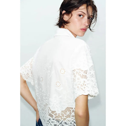 Kessoro Women's Embroidered Short-Sleeve Polyester Shirt — view 5