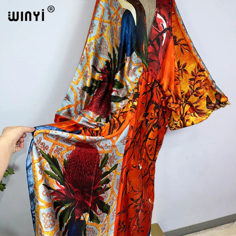 Kessoro Women's Printed V-Neck Long Beach Kimono Robe — view 6