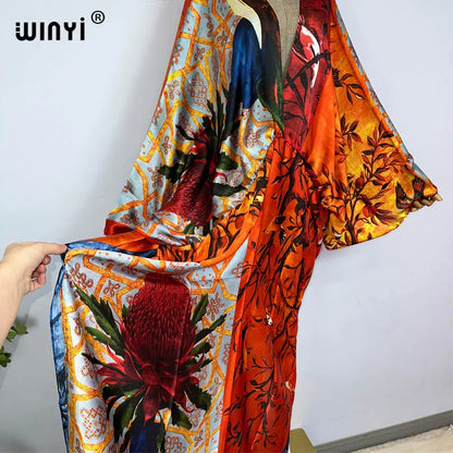 Kessoro Women's Printed V-Neck Long Beach Kimono Robe — view 6