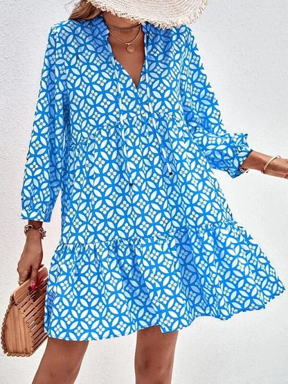 Kessoro Women's V-Neck Printed Knee-Length Summer Dress — view 9