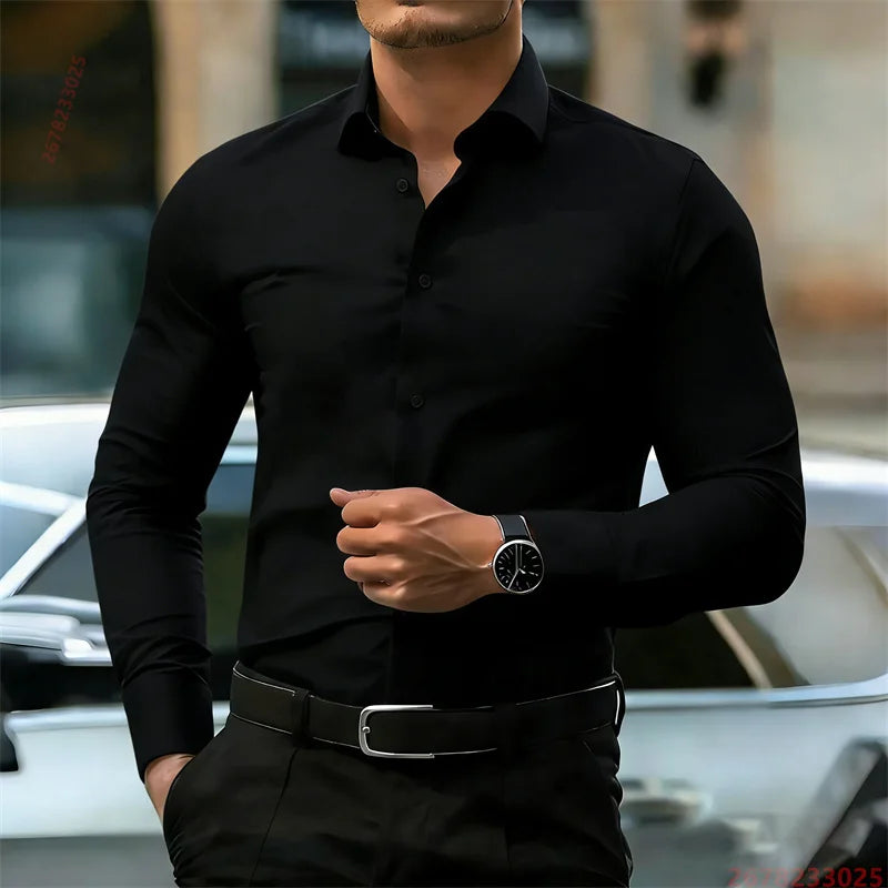 Kessoro Men's Long-Sleeve Solid Business Casual Shirt — view 9