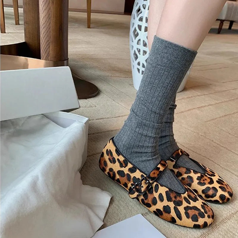 Kessoro Women's Leopard Print Soft-Sole Mary Jane Flats — view 6