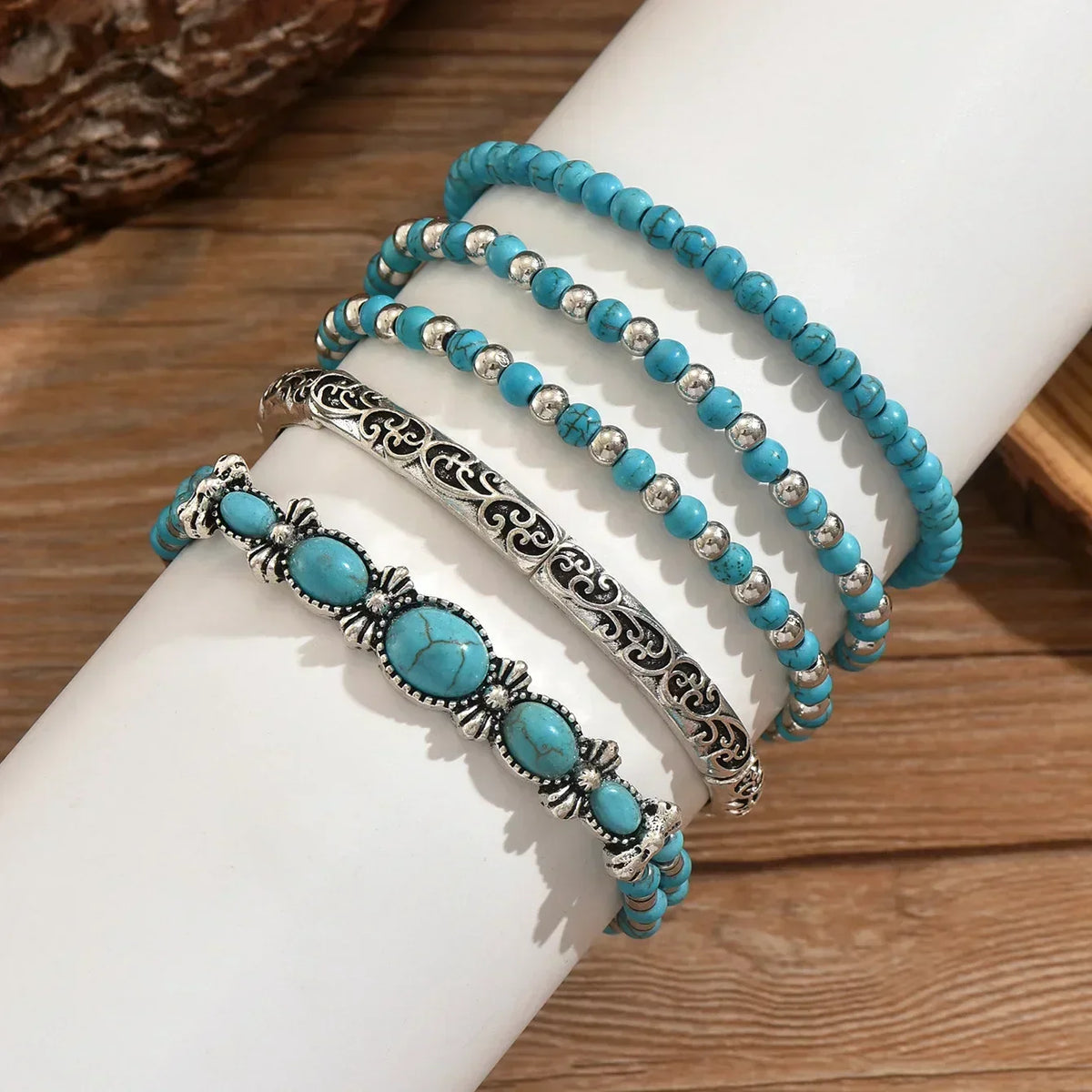 Kessoro women's boho turquoise beaded layered bracelet set