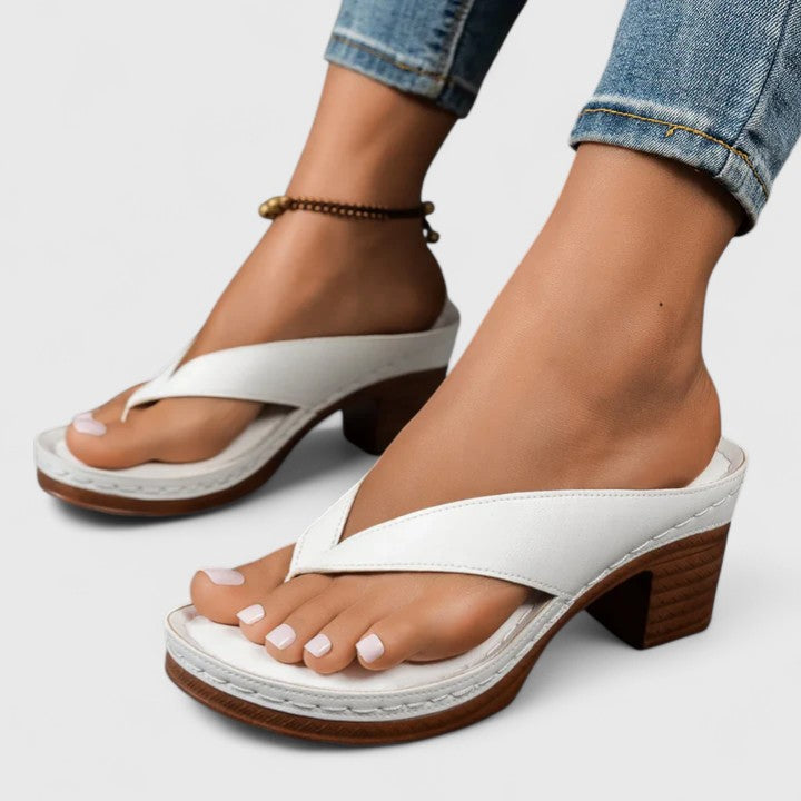 Women's block-heel toe-post sandals in black, brown, gold and white — Kessoro, image 4 of 7