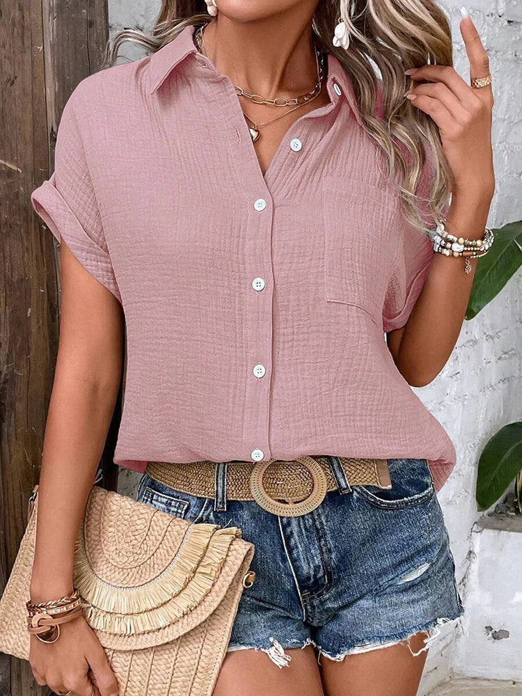 Kessoro Women's Short-Sleeve Cotton Collared Blouse — view 6