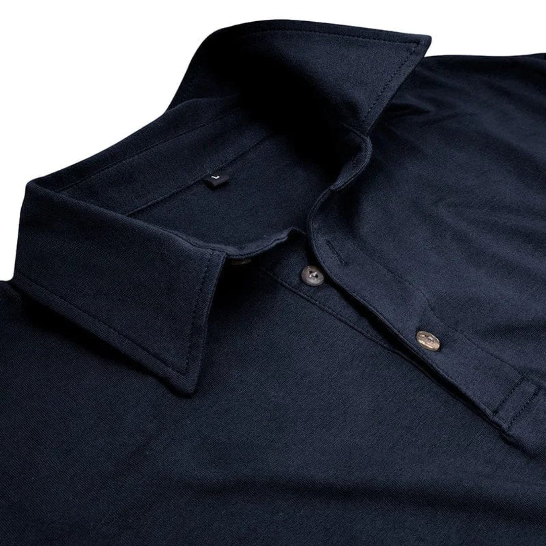 Kessoro men's long-sleeve collared stretch polo in blue, black, brown, grey and green