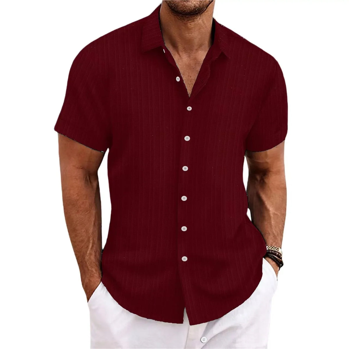 Men's lightweight knit open-front cardigan, worn