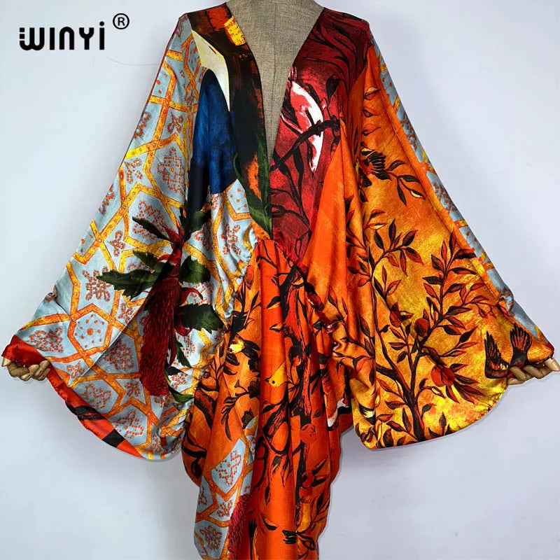 Kessoro Women's Printed V-Neck Long Beach Kimono Robe — view 7