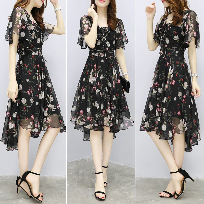 Kessoro Women's V-Neck Short-Sleeve Chiffon Summer Dress — view 4