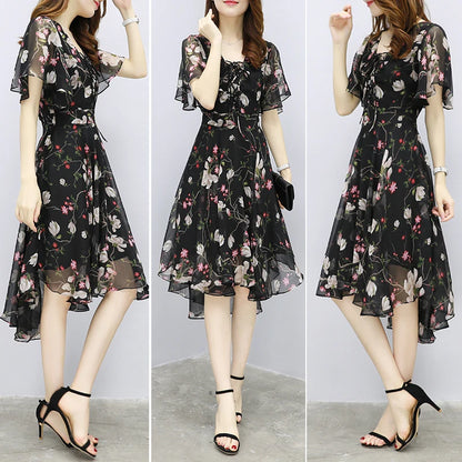 Kessoro Women's V-Neck Short-Sleeve Chiffon Summer Dress — view 4