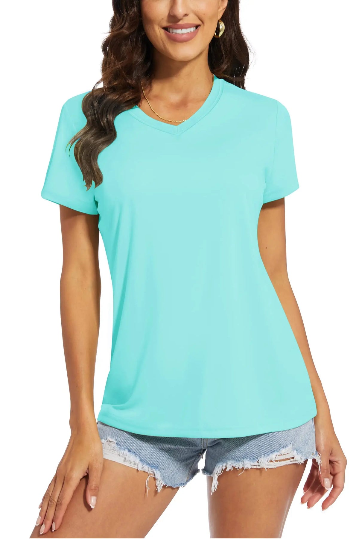 Women's quick-dry V-neck sun protection tee, colour range overview