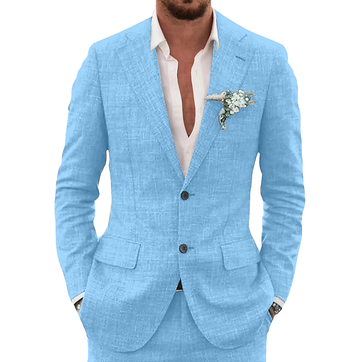 Kessoro Men's Slim-Fit Casual Linen Suit — view 2
