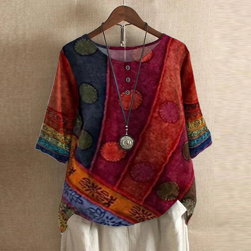 Kessoro women's retro floral print relaxed blouse in eleven colourways