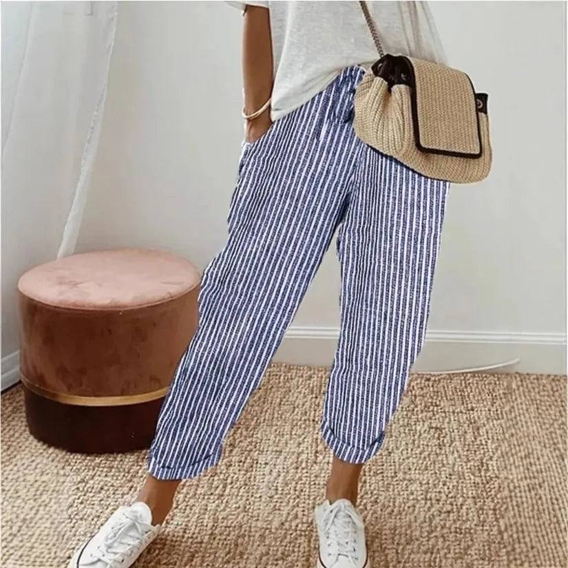 Kessoro Women's Striped Drawstring Elastic-Waist Pants — view 7