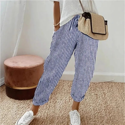 Kessoro Women's Striped Drawstring Elastic-Waist Pants — view 7