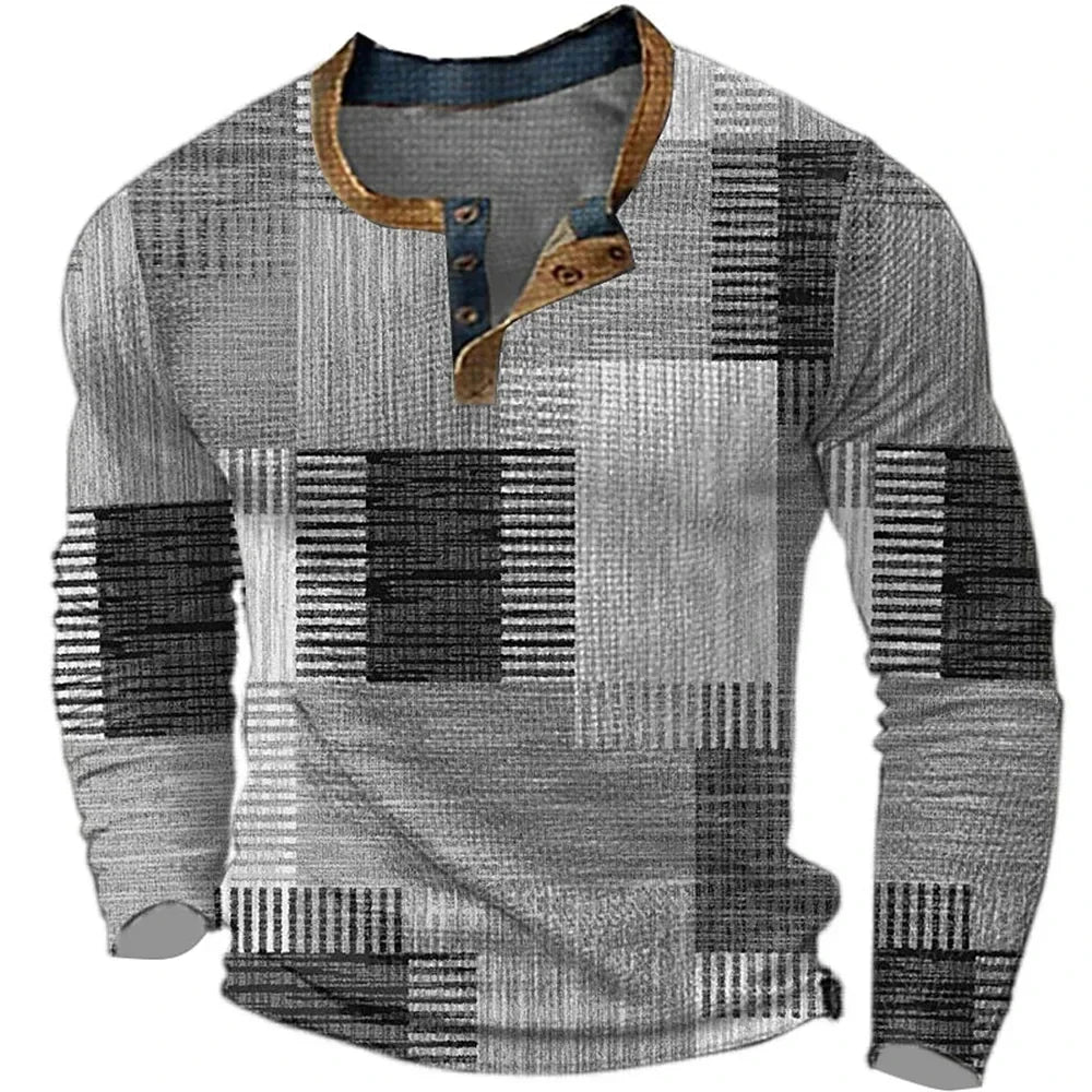 Kessoro men's multicolor patchwork long sleeve shirt in brown, blue, green and gray colorways - men's shirts
