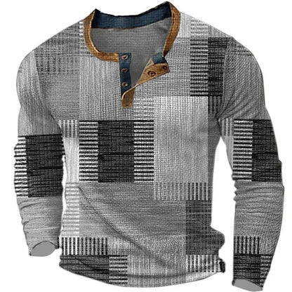 Kessoro men's multicolor patchwork long sleeve shirt in brown, blue, green and gray colorways - men's shirts
