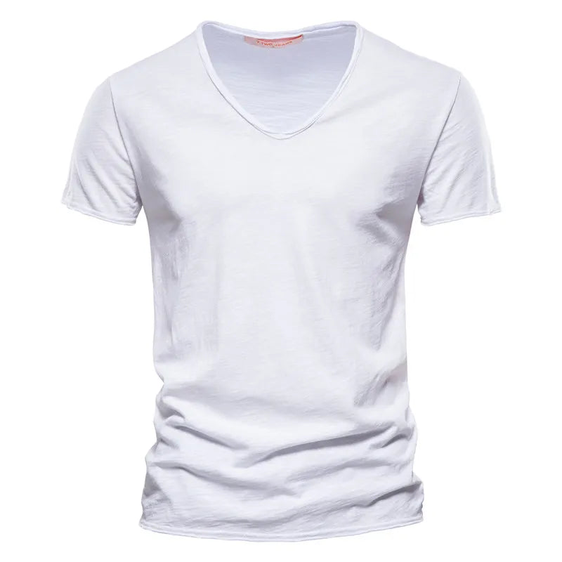 Kessoro men's casual V-neck lightweight cotton summer shirt in blue, orange, black, green and white