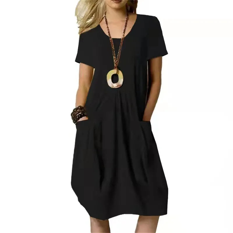 Kessoro Women's Solid Short-Sleeve Cotton Dress — view 3