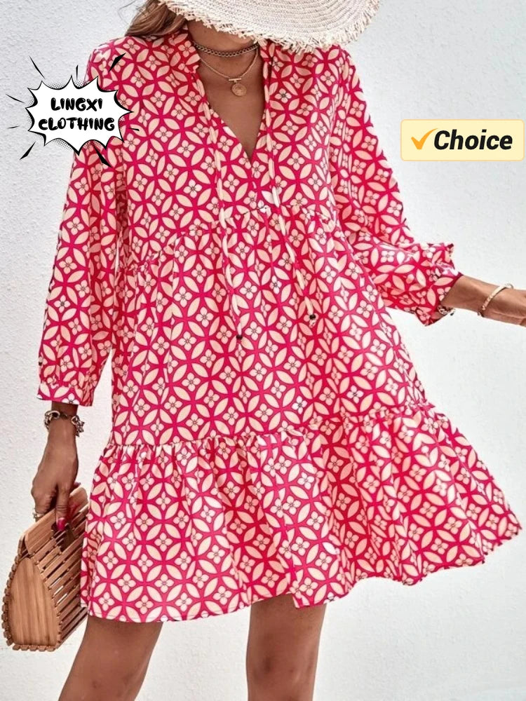 Kessoro Women's V-Neck Printed Knee-Length Summer Dress — view 2