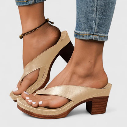 Women's block-heel toe-post sandals in black, brown, gold and white — Kessoro, image 6 of 7