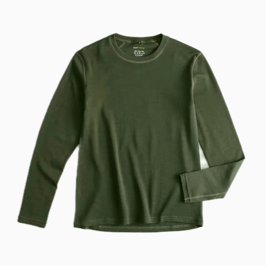 Men's long-sleeve wool T-shirt, front view