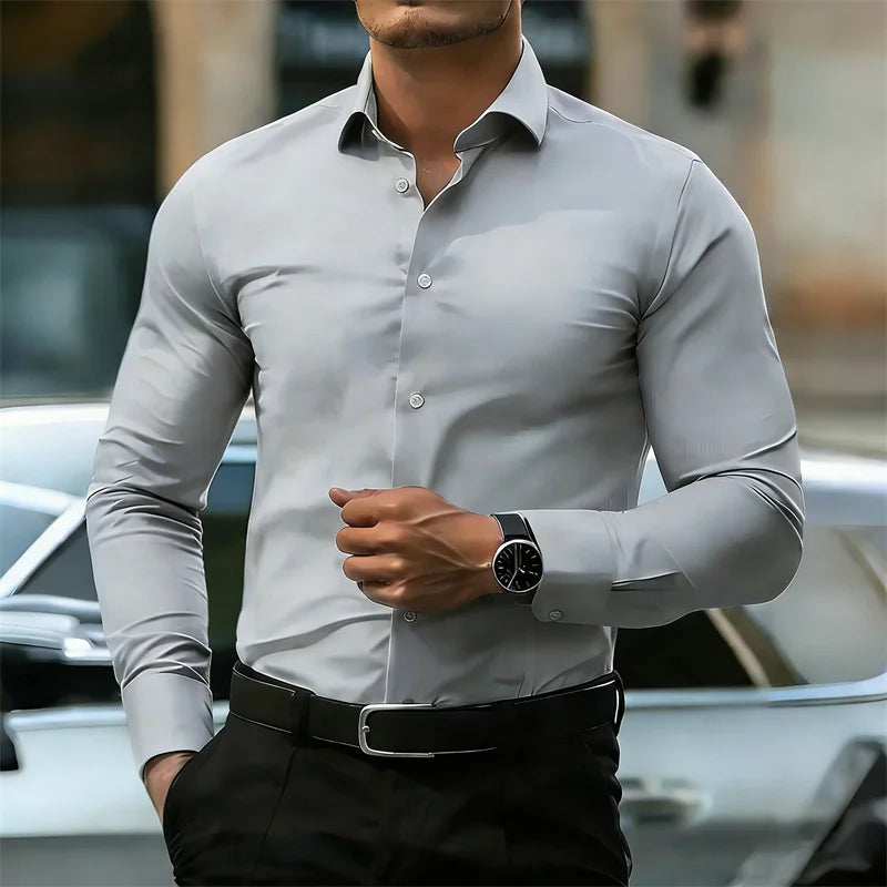 Kessoro Men's Long-Sleeve Solid Business Casual Shirt — view 5
