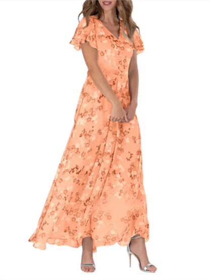 Kessoro Women's Ruffle Sleeve Floral Print High-Waist Dress — view 7