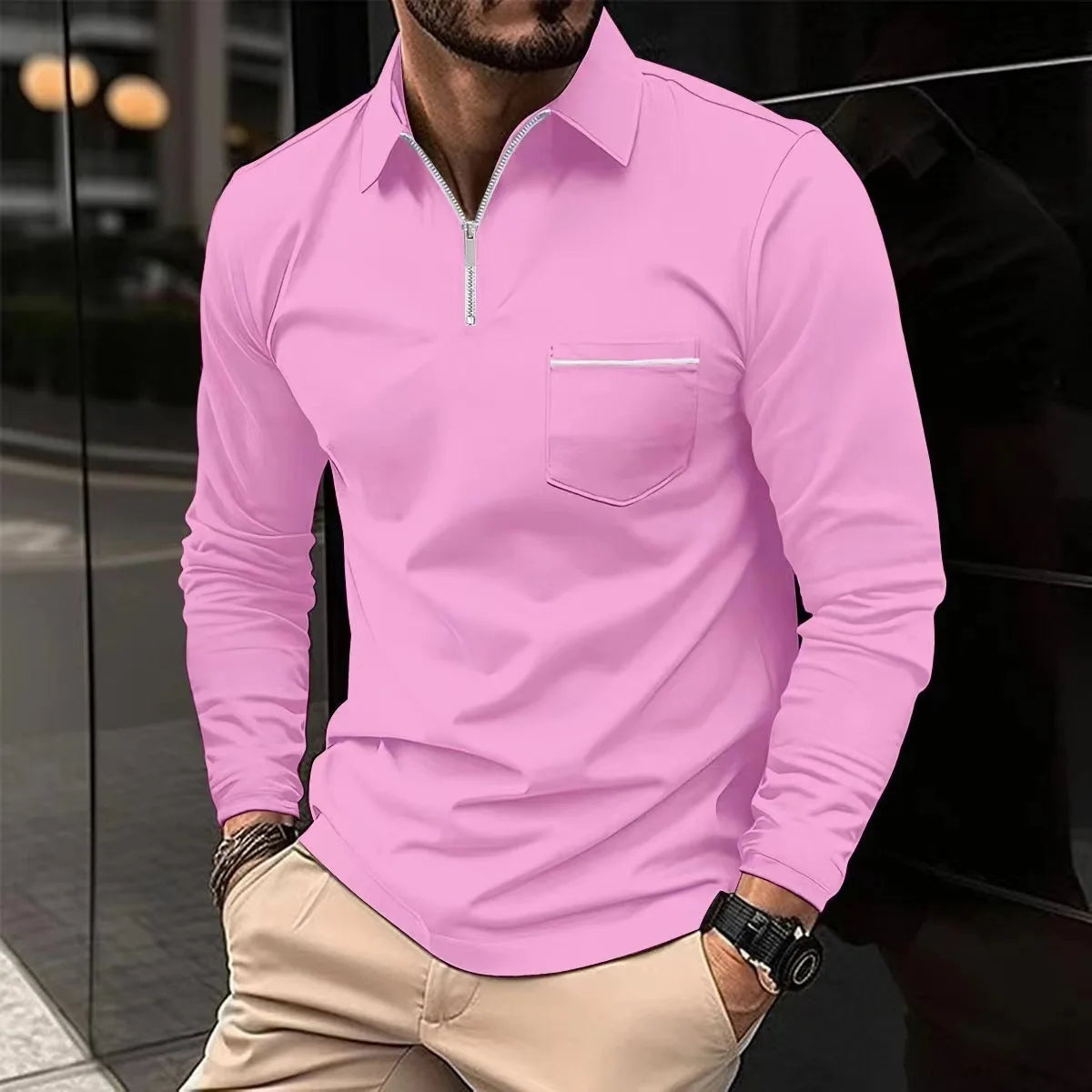 Kessoro Men's Long-Sleeve Polo Shirt — view 5