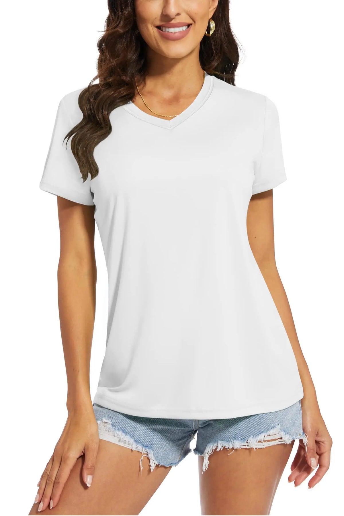 Women's quick-dry V-neck sun protection tee, flat lay