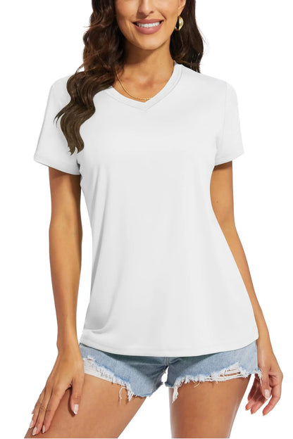 Women's quick-dry V-neck sun protection tee, flat lay